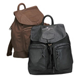 brown and black pigskin backpacks